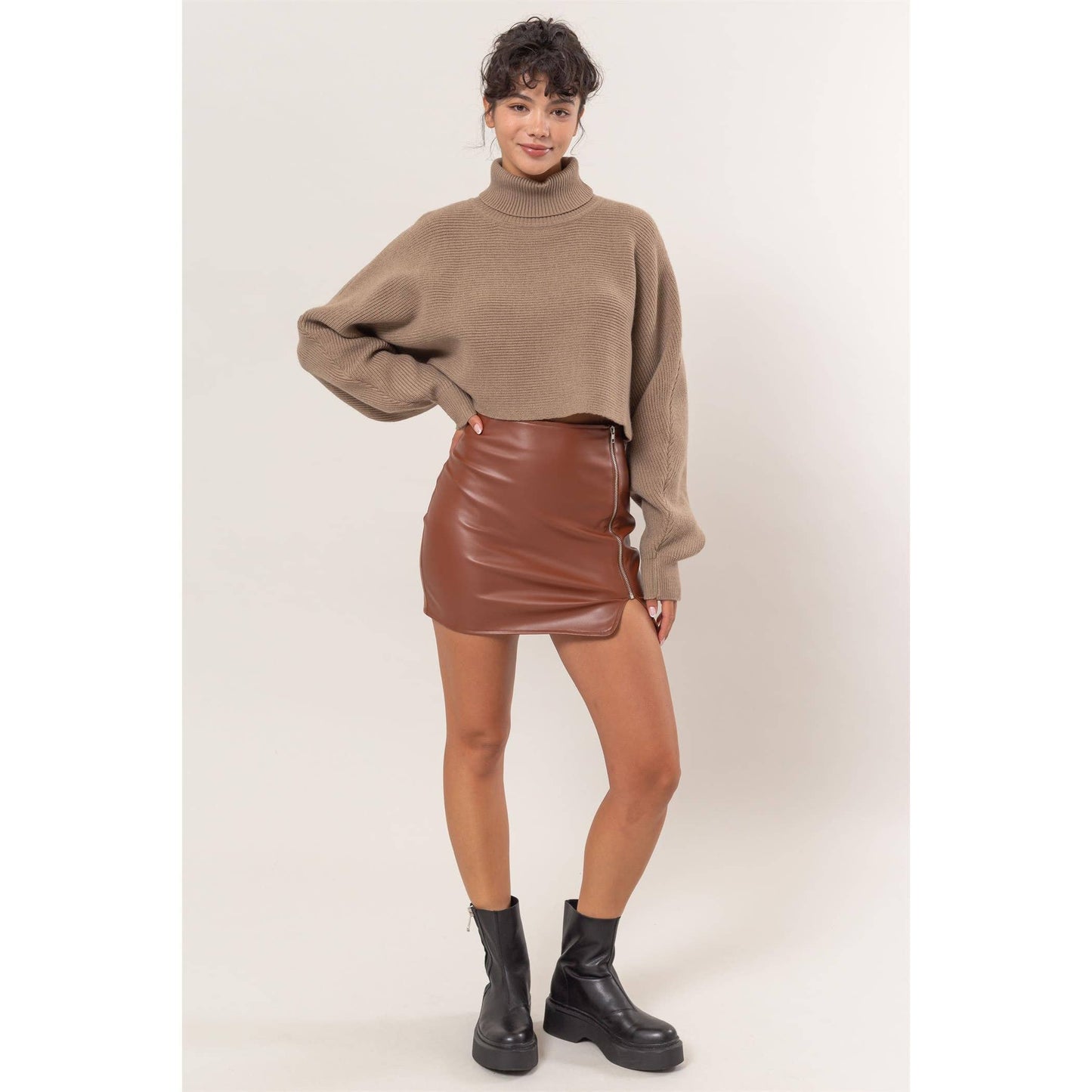 Turtleneck Cropped Sweater: CREAM