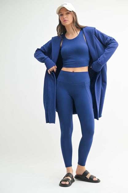 Open Front Longline Hoodie Cardigan: BLUE DEPTH