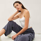 Tencel High Rise Drawstring Wide Leg Cargo Pant: