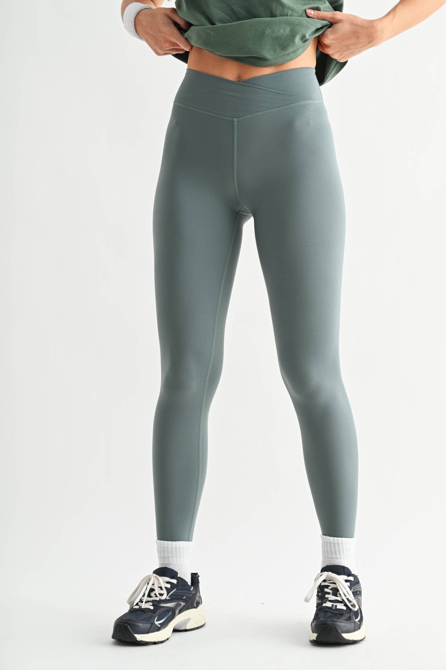 Mono B - Venice Crossover Waist Leggings: DEEP FOREST / S:M:L (2:2:2)