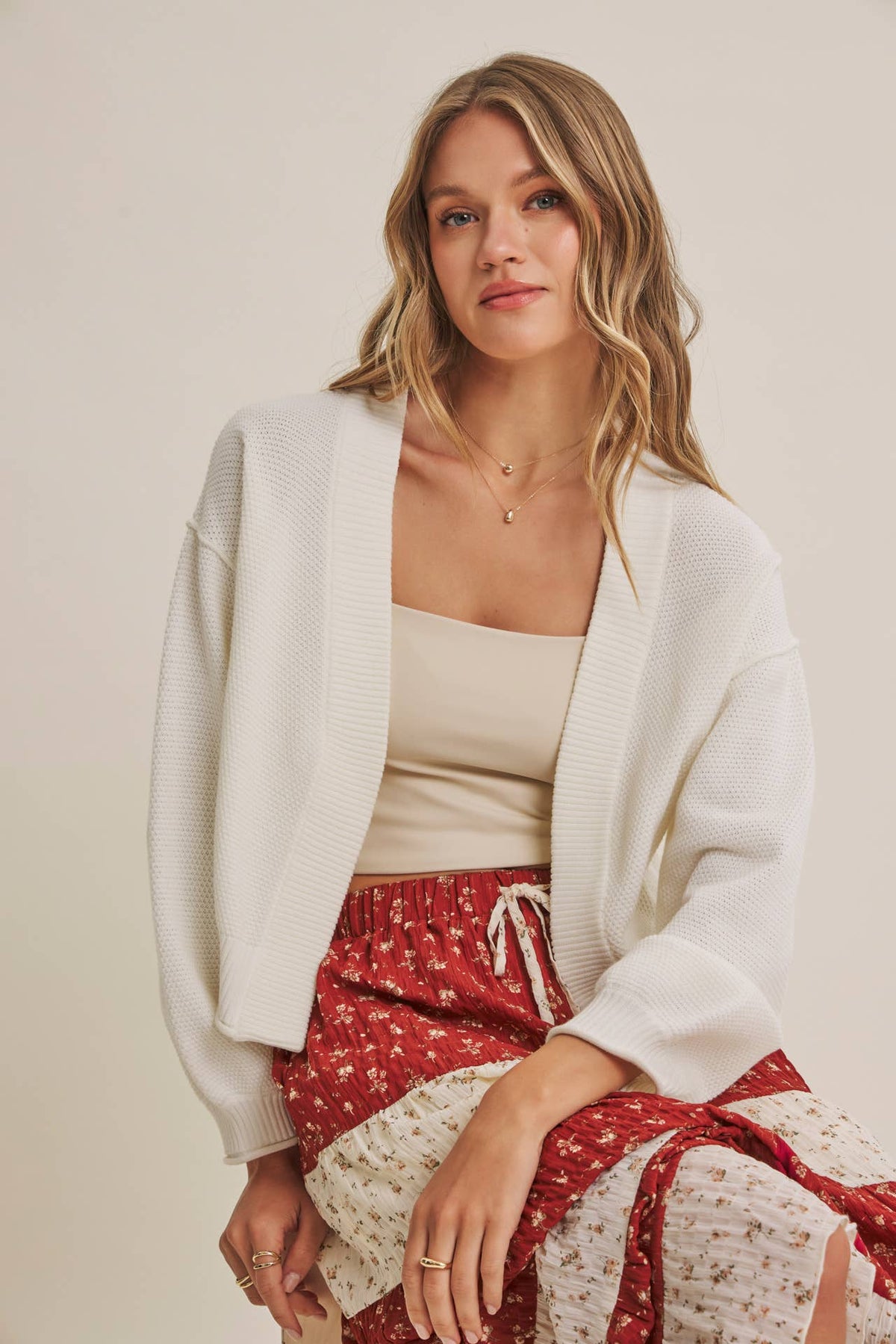 in february - EVERYDAY ESEENTIAL EASY LAYERING BALLOON SLV WAFFLE CARDIGAN: ROSEWOOD / M