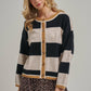 BON - WIDE STRIPE EVERYDAY COZY FALL SWEATER CARDIGAN_JLT00445-01: BLUE/BROWN / S-M-L(2-2-2)