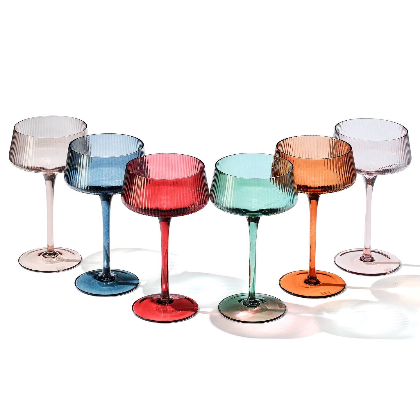 The Wine Savant /  Khen Glassware - Colored Ribbed Coupe Glasses | Set of 6, 7.5 OZ