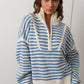 Creamon - Preppy Californian Half-zip Striped Sweater-BLUE: BLACK / S