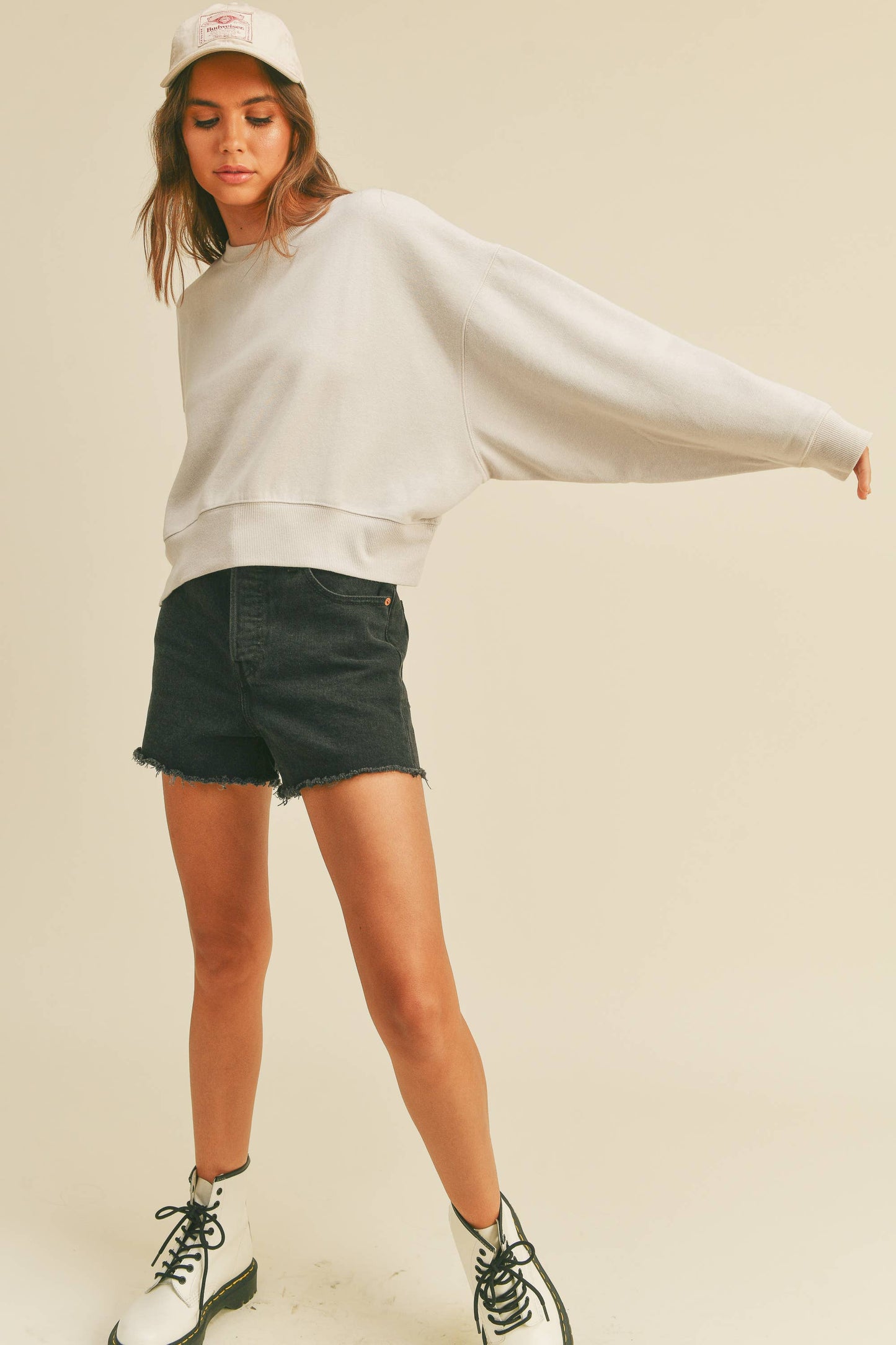 Honestee - Blank Short Cropped Long Sleeve Sweatshirt: MUSTARD / XL