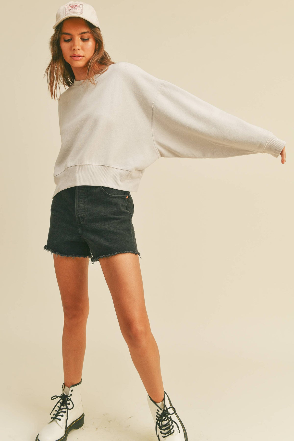 Honestee - Blank Short Cropped Long Sleeve Sweatshirt: OLIVE / L