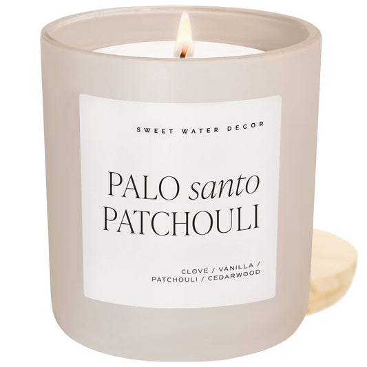 Candle: Palo Santo Patchouli 15 oz Soy Candle, Matte Jar-