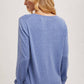 V-Neck Knit Pullover Long Sleeve Top: DENIM