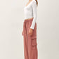 Tencel High Rise Drawstring Wide Leg Cargo Pant: Hazelnut