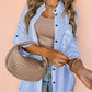 Lovesoft - Stripe Roll-tab Sleeve Pocketed Long Shirt: Black Stripe / 65%Polyester+35%Cotton / XL