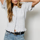 Mimosa - Puff Sleeve Ruffle Hem Knit Cardigan: Ivory / L