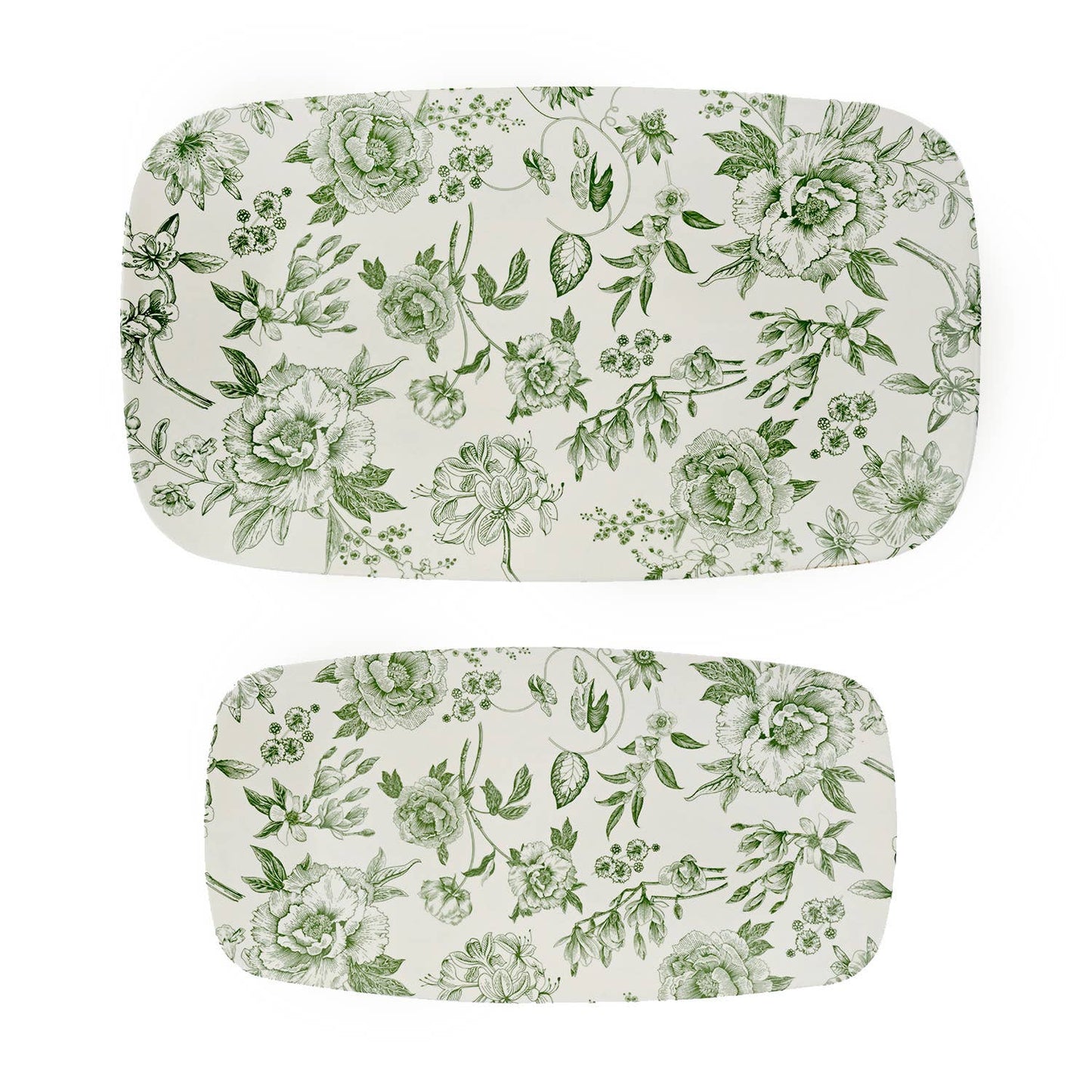 Sweet Water Decor - Green Delft Stacking Melamine Tray - Set of 2