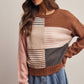 Forte - Colorblock Mixed Stripe Knit Sweater FSW0099: Blue Multi / Contemporary / L