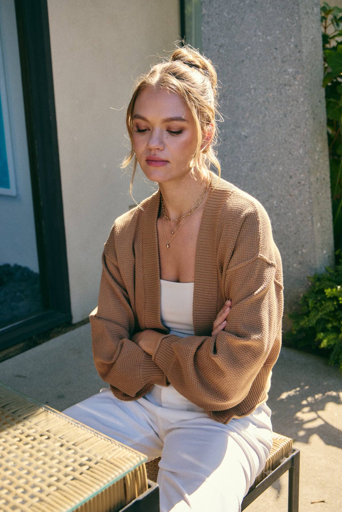 in february - EVERYDAY ESEENTIAL EASY LAYERING BALLOON SLV WAFFLE CARDIGAN: ROSEWOOD / M
