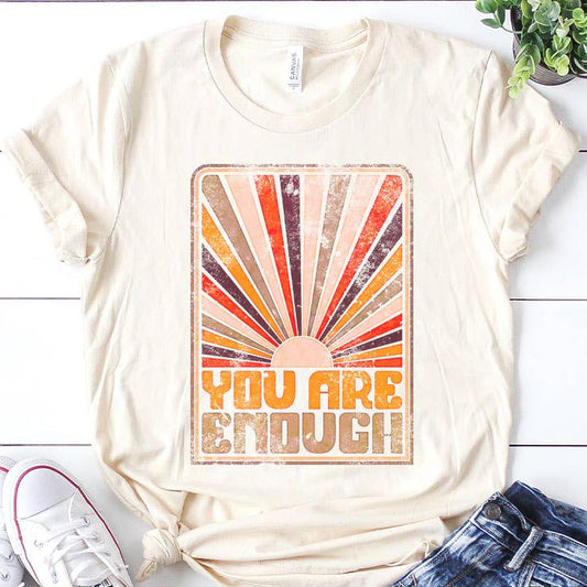 You Are Enough, Retro, Distressed, Vintage, Plus Size Tee: CREAM