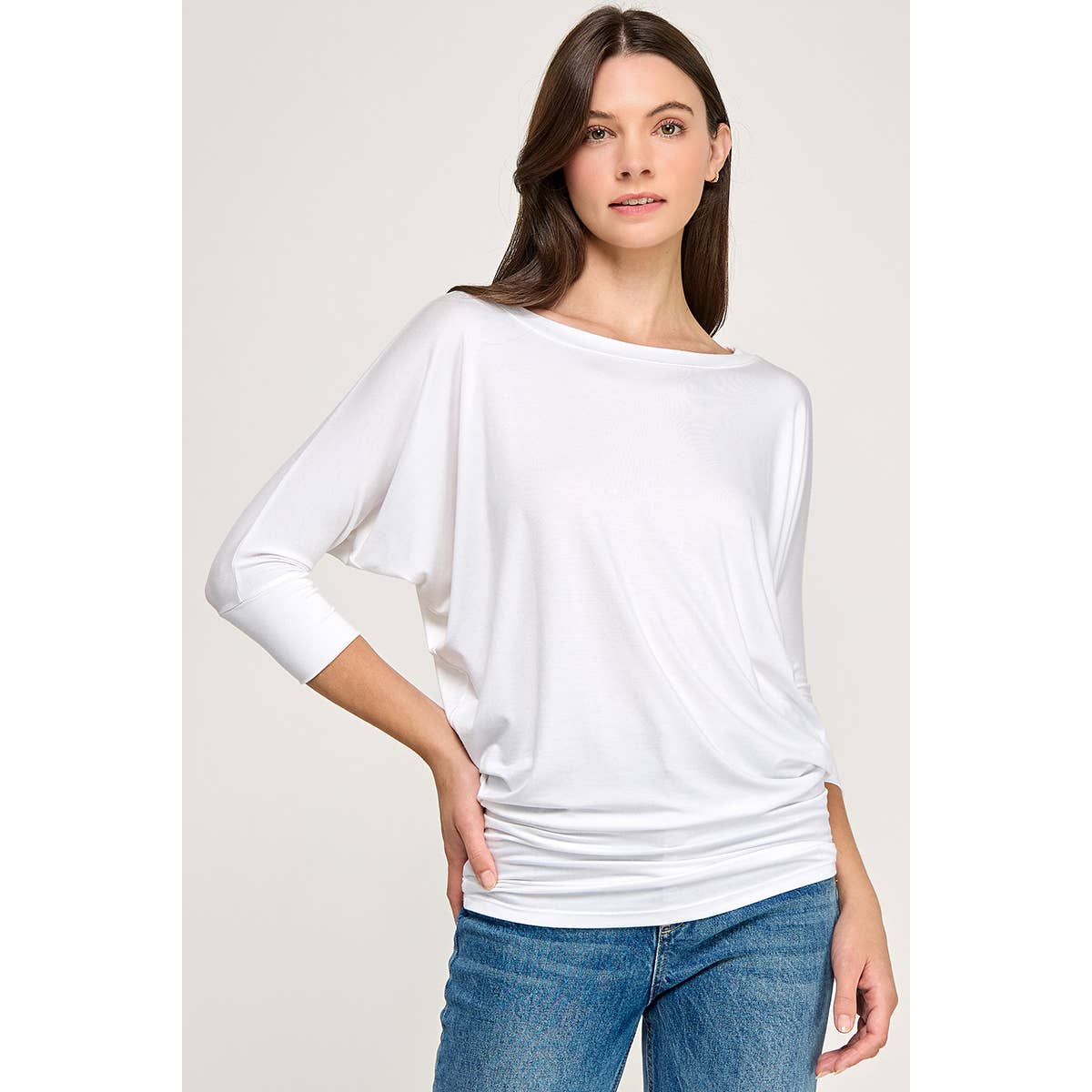 Heimious - 3/4 Dolman Sleeve Round neck Modal Jersey  Top, 2503: White / M