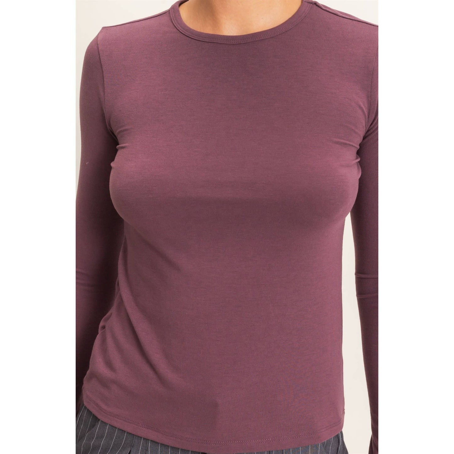 Crew Neck Long Sleeve Top: CHARCOAL