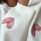 Ladies Color Block Heart Pullover Sweater: WHITE/PINK