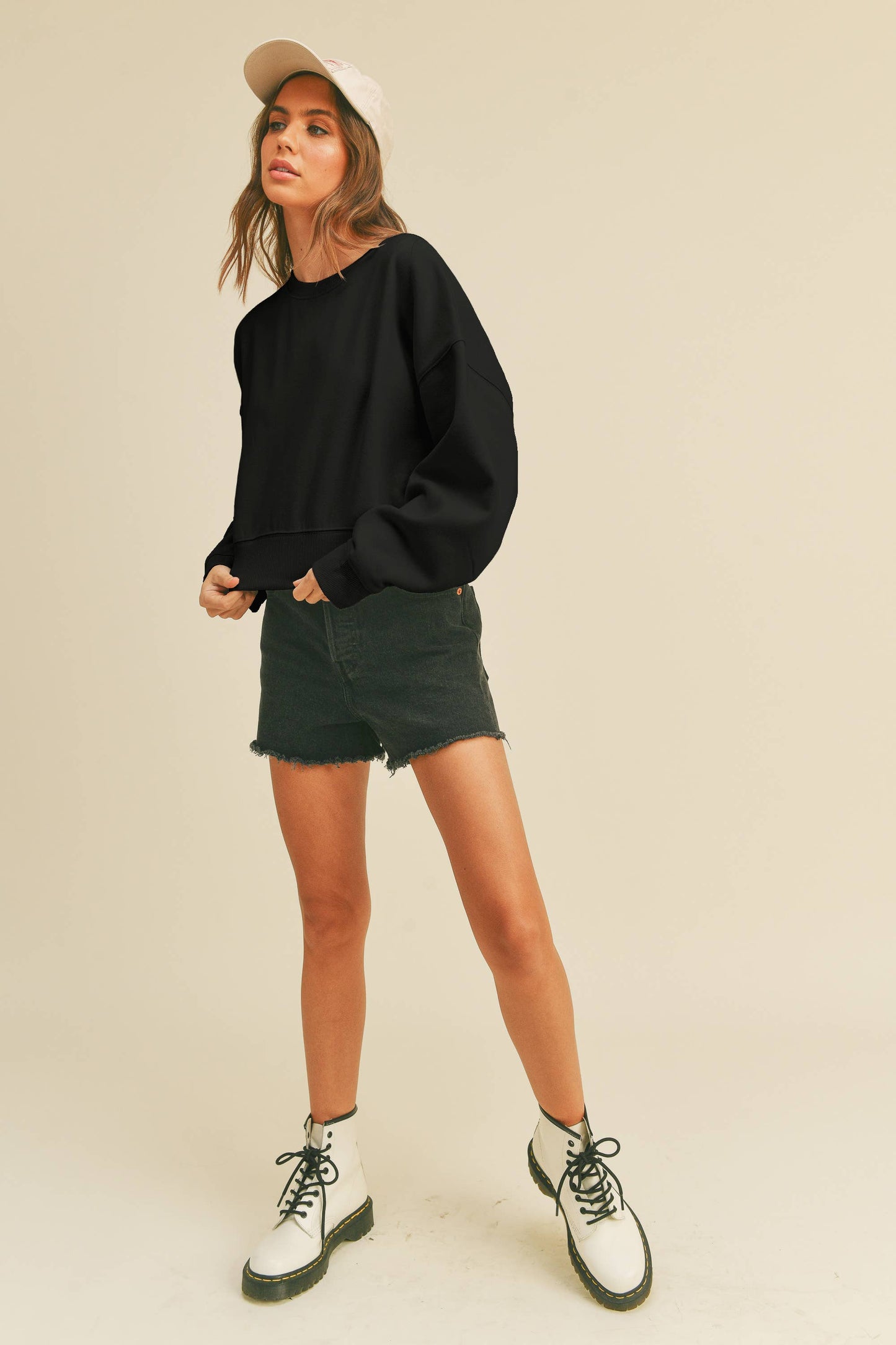 Honestee - Blank Short Cropped Long Sleeve Sweatshirt: MUSTARD / XL