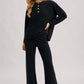 Textured Knit Top & Pants Set: BLACK