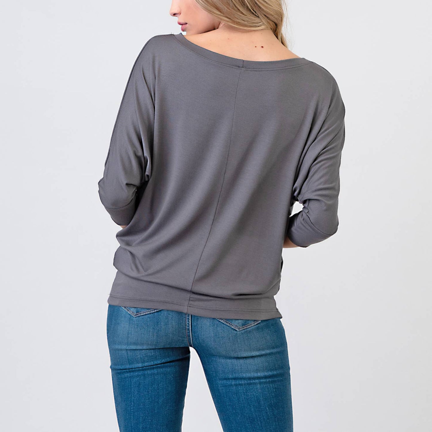 Heimious - 3/4 Dolman Sleeve Round neck Modal Jersey  Top, 2503: White / L