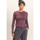 Crew Neck Long Sleeve Top: CHARCOAL