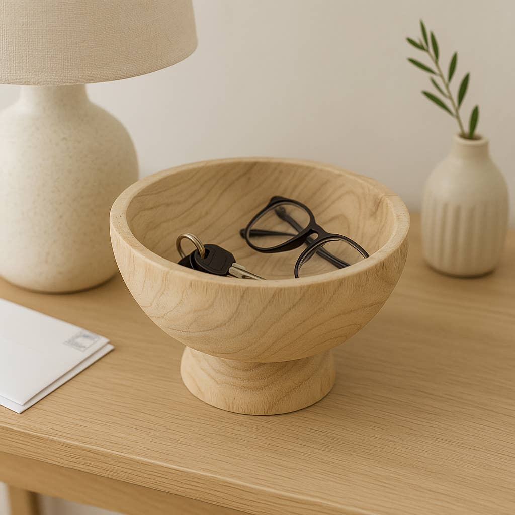 Sagebrook Home - Bowl - Brown Paulownia Wood with Pedestal Base, 8 in.
