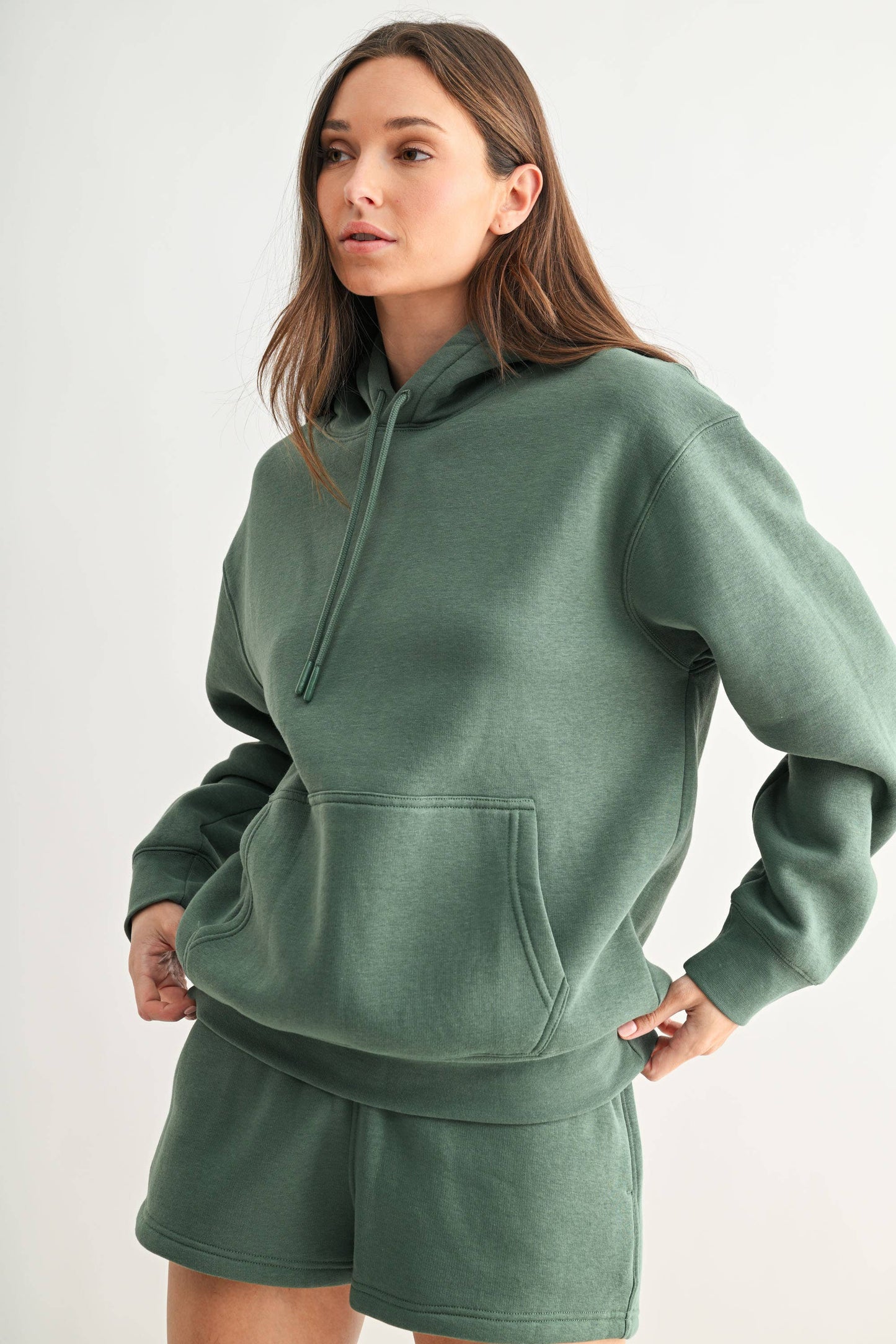 Cotton Blend Drop Shoulder Hoodie: HALOGEN BLUE