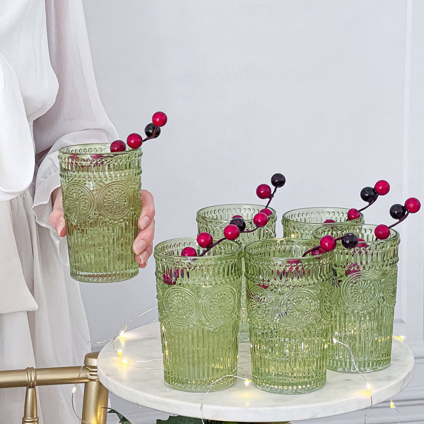 Kate Aspen - 13 oz. Vintage Textured Sage Green Drinking Glasses (6 pcs)