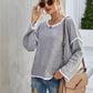 Casual Crew Neck Pullover Long Sleeve Sweater: GREY