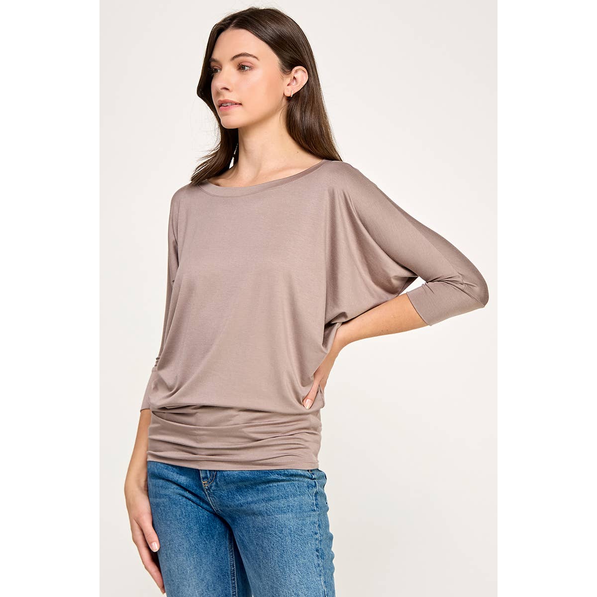 Heimious - 3/4 Dolman Sleeve Round neck Modal Jersey  Top, 2503: White / S