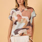 Sunday Edition by LE LIS - ROUND NECK SHORT SLEEVE TOP: MULTI ABSTRACT / S