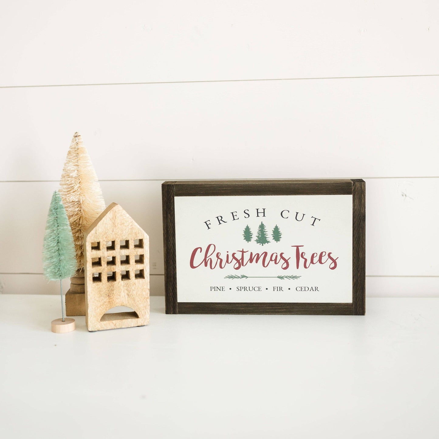 Fresh Cut Christmas Trees | Wall Art: Light Brown Frame / 12 inches x 8 inches