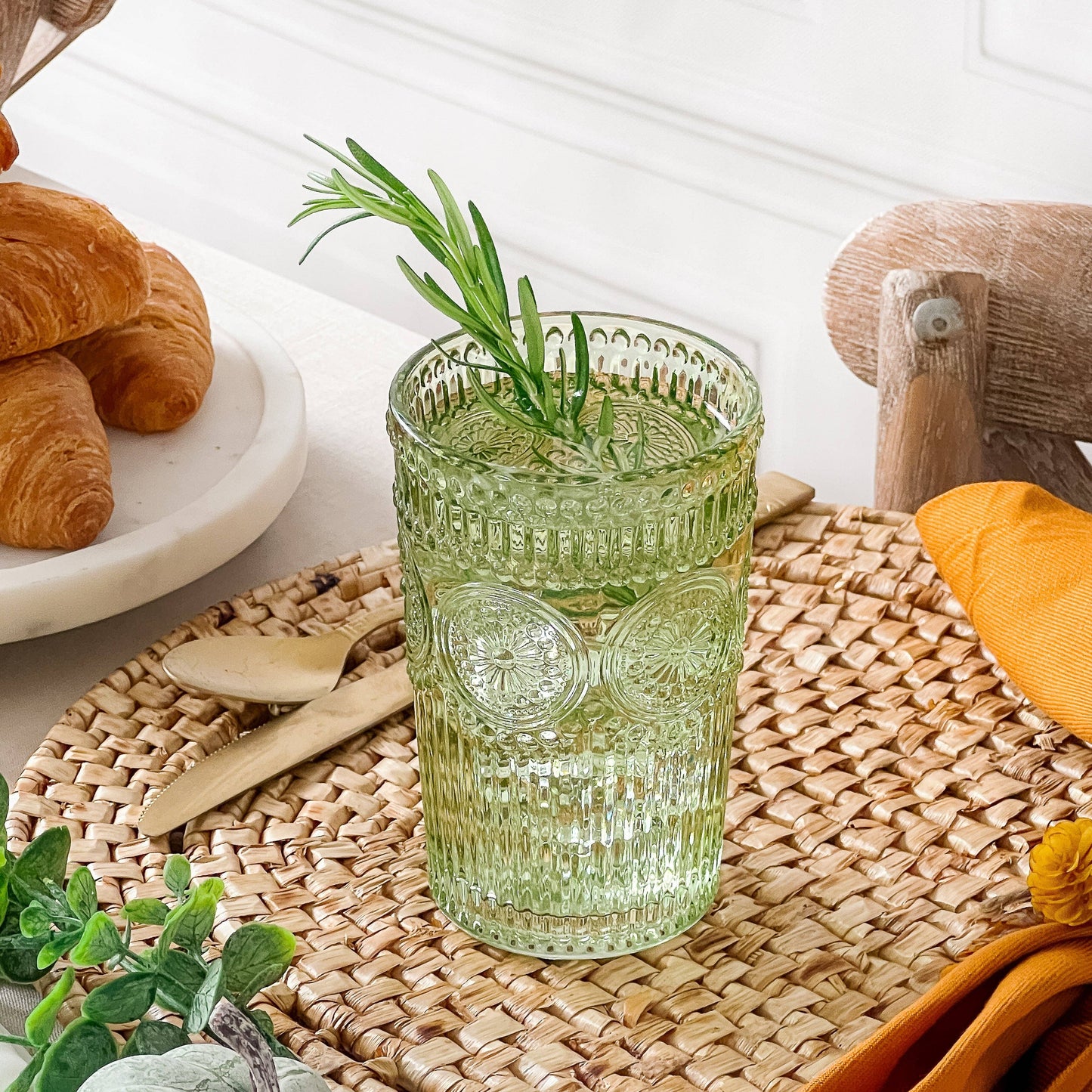 Kate Aspen - 13 oz. Vintage Textured Sage Green Drinking Glasses (6 pcs)