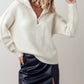 Cozy Knit Quarter Zip Fold Over Collar Sweater: IVORY