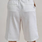 Linen Blend Belted Bermuda Shorts: WHITE