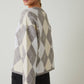 Sunday Edition by LE LIS - ROUND NECK ARGYLE PATTERN SWEATER: WHITE-H GREY / L