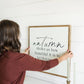 Autumn Shows Us | Wall Art: Soft White-Black Text / Dark Brown Frame / 12 inches x 12 inches