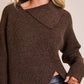 Long Sleeve Asymmetrical Cut Out Ribbed Sweater: Brown