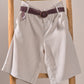Linen Blend Belted Bermuda Shorts: WHITE