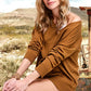 La Miel - JBS3122-V-neck Long Sleeve Lightweight Knit Top Christmas: Apple Green / L