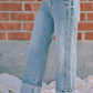 BiBi - VINTAGE WASHED STRAIGHT JEANS WITH SIDE STITCH DETAIL: WASHED DENIM / XL