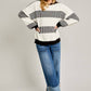 Long Sleeve Crew Neck Striped Pattern Sweater: Black-white Stripe