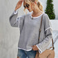 Casual Crew Neck Pullover Long Sleeve Sweater: BLACK