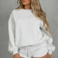 Fleece Crew Neck Pullover Sweatshirt: WHITE