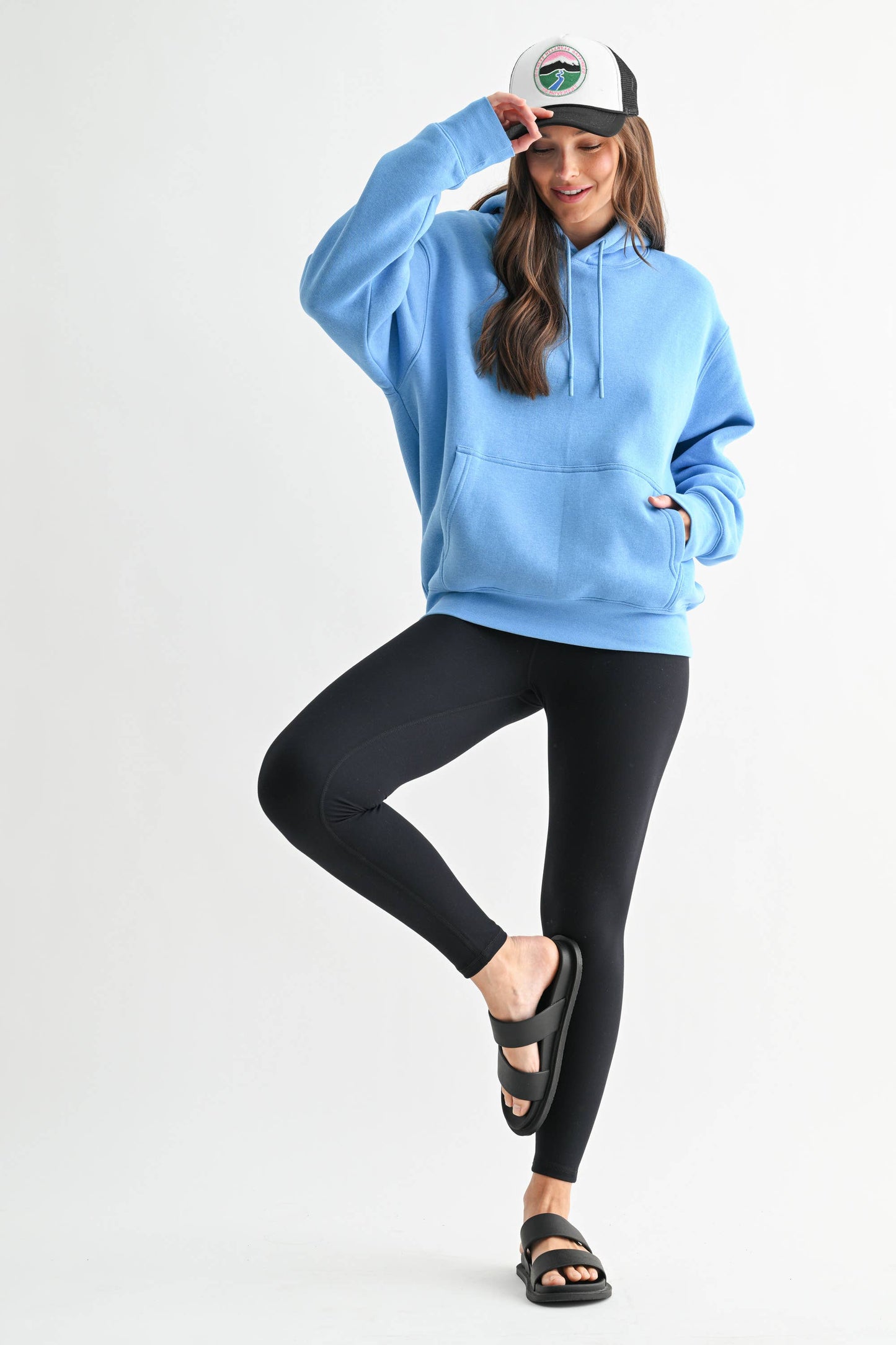 Cotton Blend Drop Shoulder Hoodie: HALOGEN BLUE