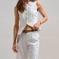 Linen Blend Belted Bermuda Shorts: WHITE
