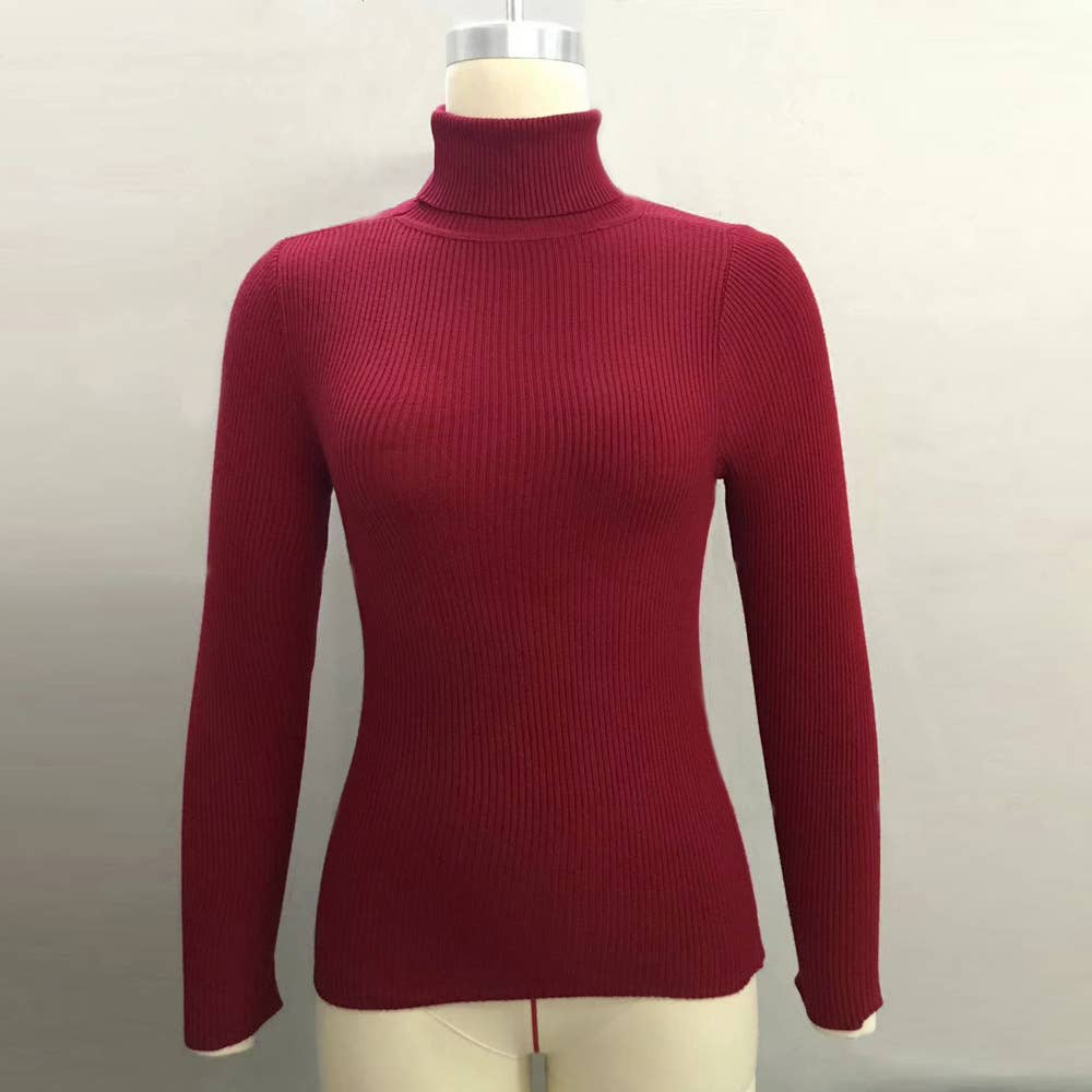 Turtleneck knitted base layer top: WINE RED