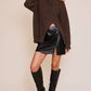 Long Sleeve Asymmetrical Cut Out Ribbed Sweater: Brown