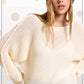 La Miel - JDS3608-Boat Neck Off Shoulder Dolman Sleeve Sweater Fall: Denim / M